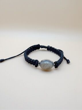 Handmade Macrame Botswana Agate Bracelet- Black Cord